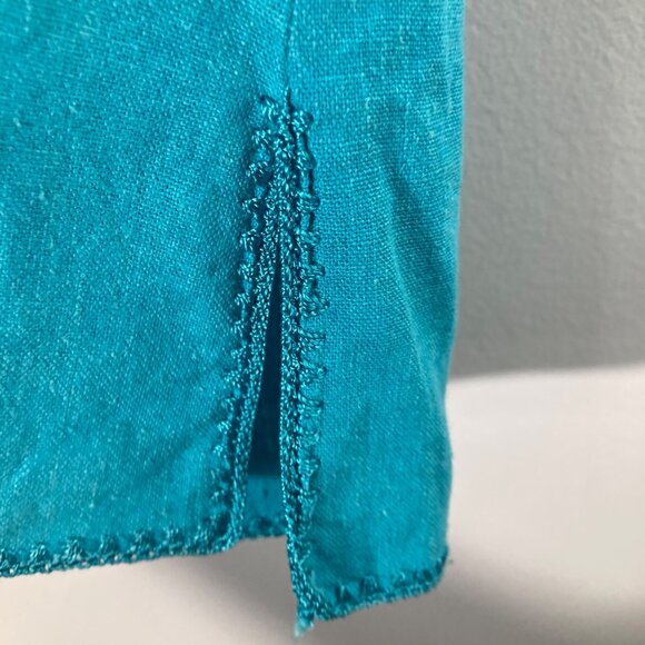 Womens Vintage Robert Louis Linen Button Shirt Embroidered M Turquoise - Picture 8 of 11